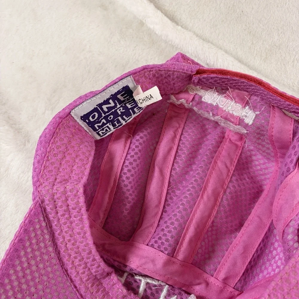 One More Mile running hat Where's the finish WTF Neon Pink Breathable mesh Funny